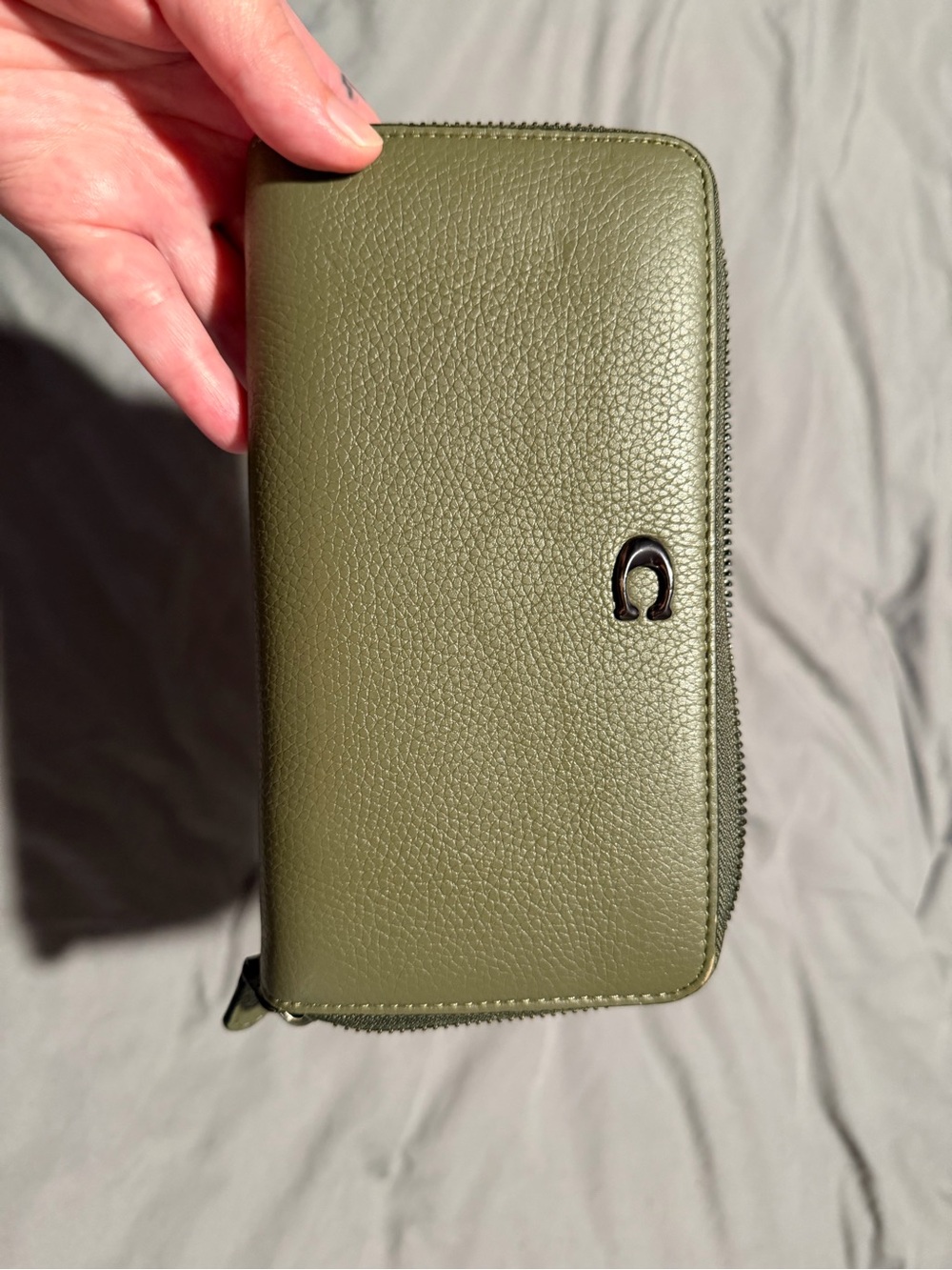 Coach Olive Green Pebbled Zip Wallet